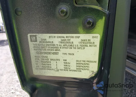 2003 Chevrolet Silverado 1500 z USA, uszkodzony, nr VIN 1GCEK19V33E142807